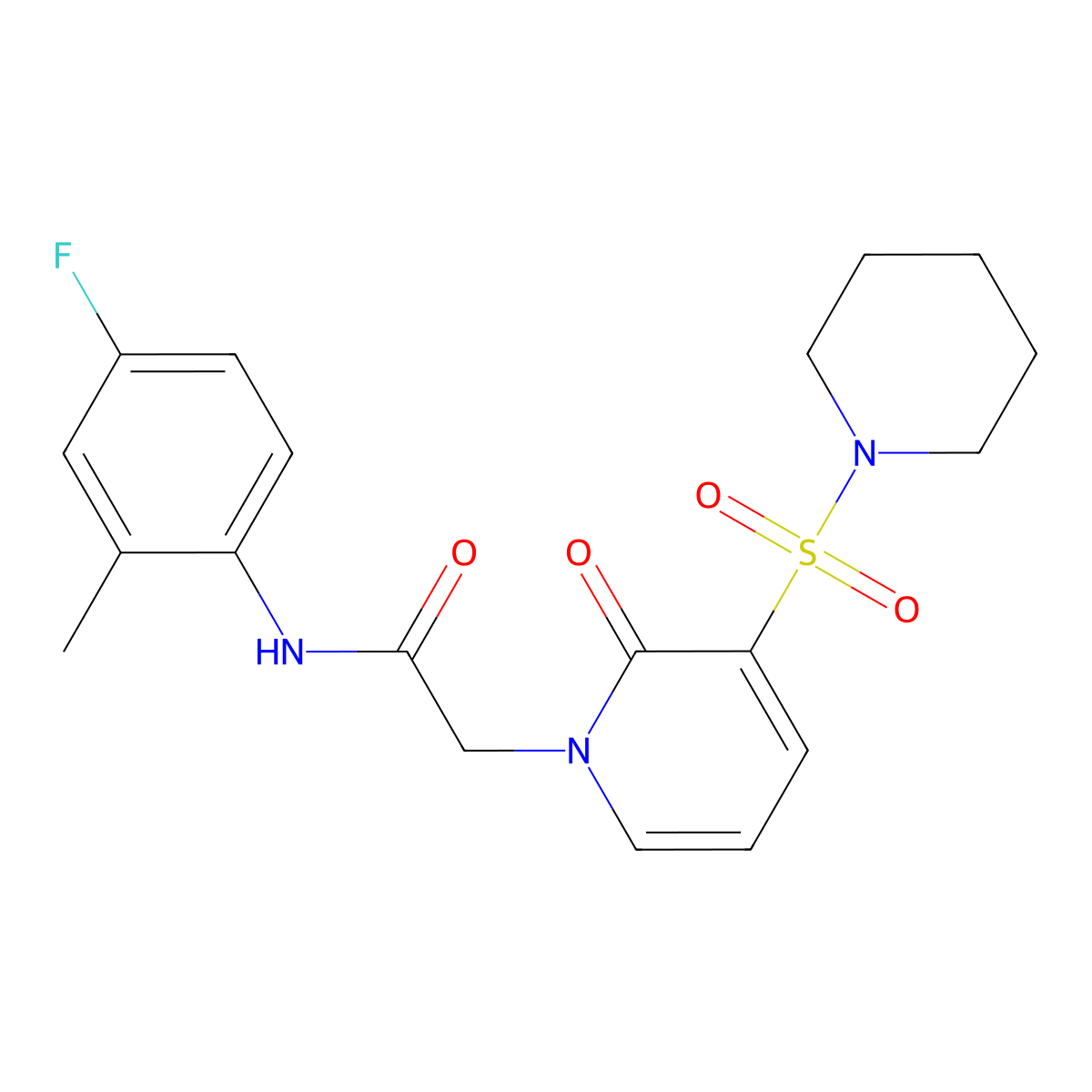 N-(4-fluoro-2-methylphenyl)-2-[2-oxo-3-(piperidine-1-sulfonyl)-1,2-dihydropyridin-1-yl]acetamide molecular structure, CAS 1251694-52-6