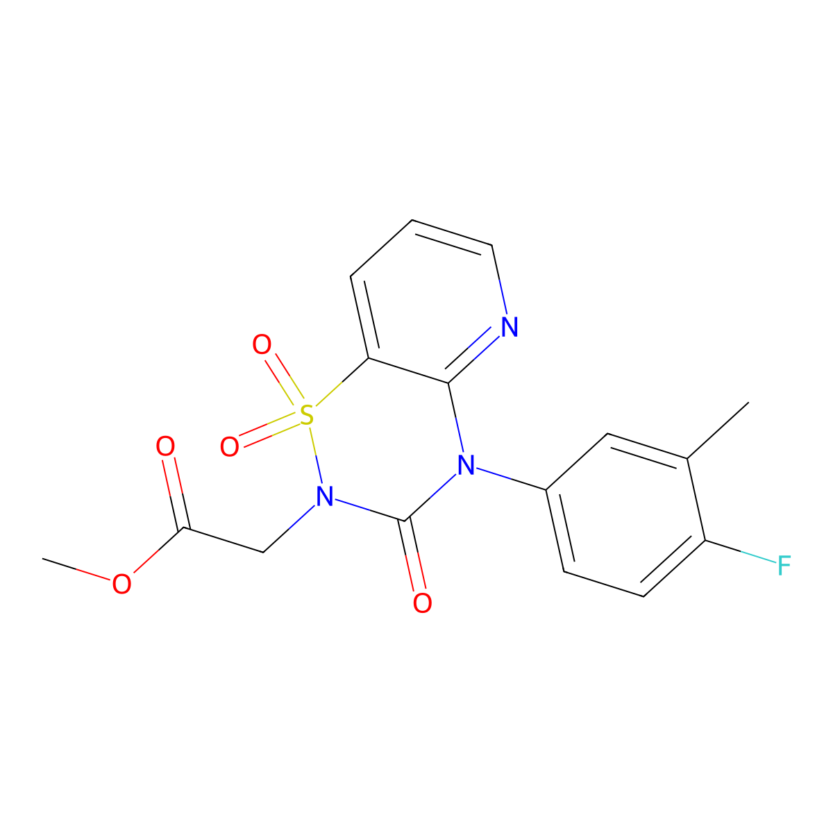 methyl 2-(4-(4-fluoro-3-methylphenyl)-1,1-dioxido-3-oxo-3,4-dihydro-2H-pyrido[2,3-e][1,2,4]thiadiazin-2-yl)acetate molecular structure, CAS 1251694-57-1