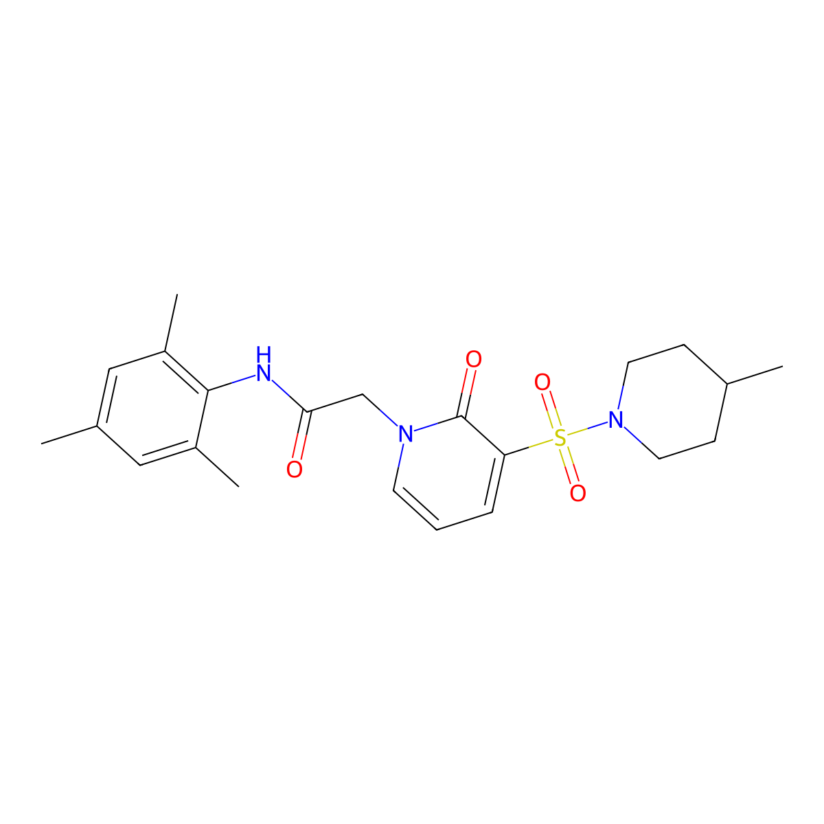 N-mesityl-2-(3-((4-methylpiperidin-1-yl)sulfonyl)-2-oxopyridin-1(2H)-yl)acetamide molecular structure, CAS 1251694-58-2