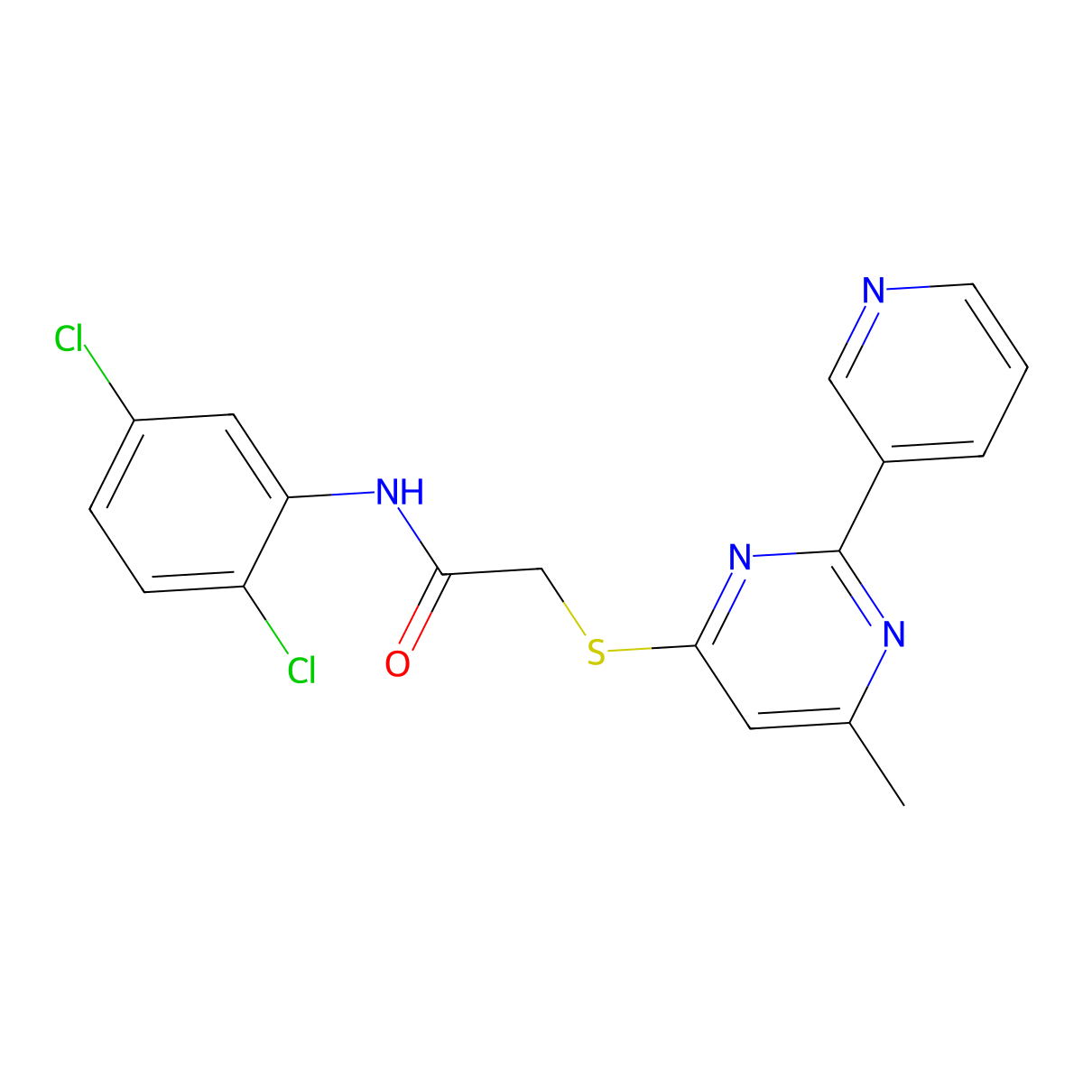 N-(2,5-dichlorophenyl)-2-((6-methyl-2-(pyridin-3-yl)pyrimidin-4-yl)thio)acetamide molecular structure, CAS 1251694-59-3