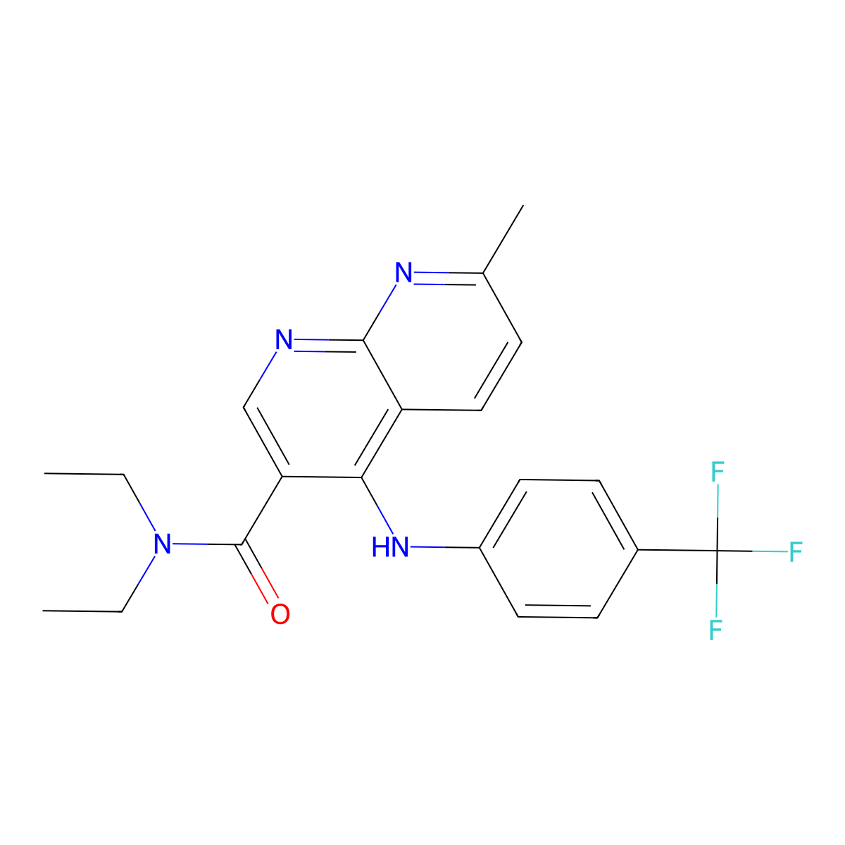 N,N-diethyl-7-methyl-4-{[4-(trifluoromethyl)phenyl]amino}-1,8-naphthyridine-3-carboxamide molecular structure, CAS 1251694-62-8