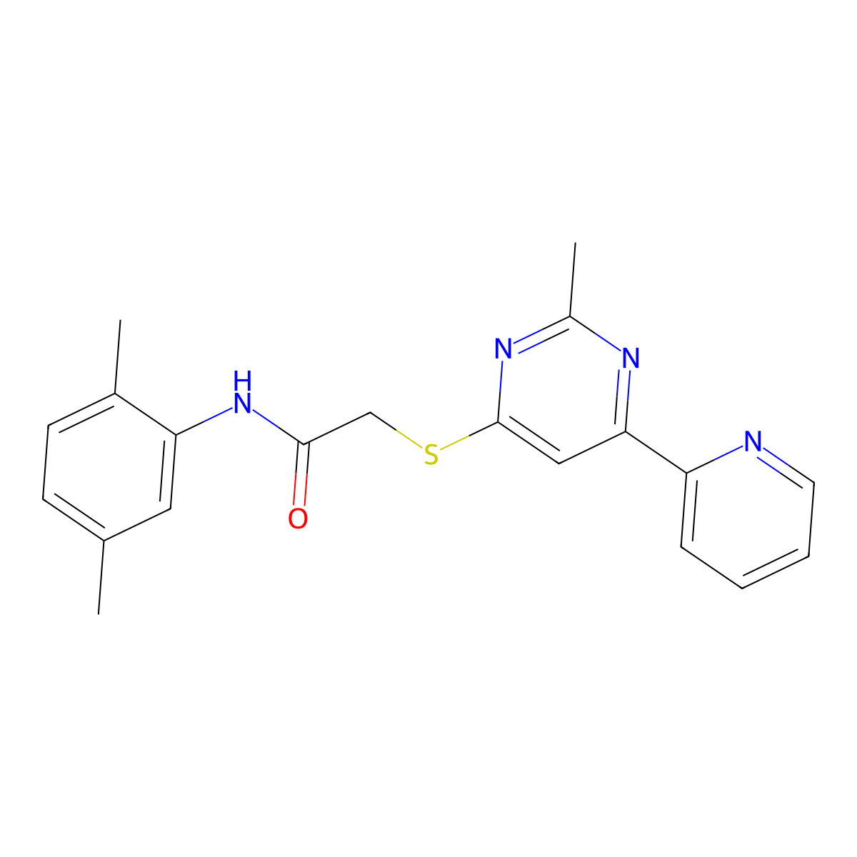 N-(2,5-dimethylphenyl)-2-((2-methyl-6-(pyridin-2-yl)pyrimidin-4-yl)thio)acetamide molecular structure, CAS 1251694-63-9