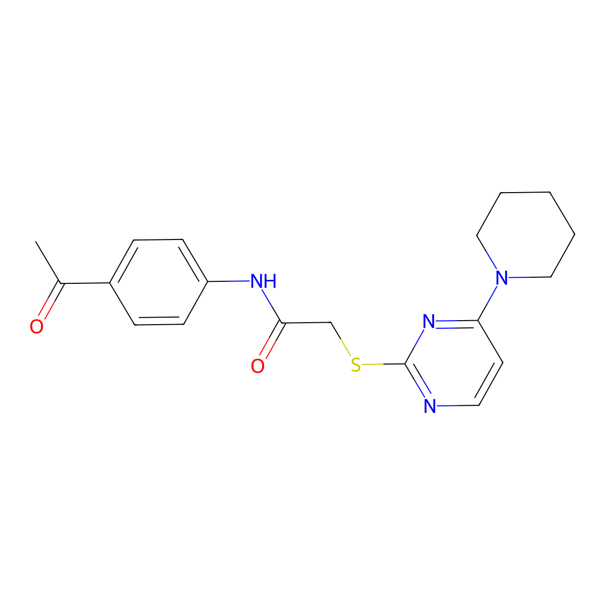 N-(4-acetylphenyl)-2-((4-(piperidin-1-yl)pyrimidin-2-yl)thio)acetamide molecular structure, CAS 1251694-77-5
