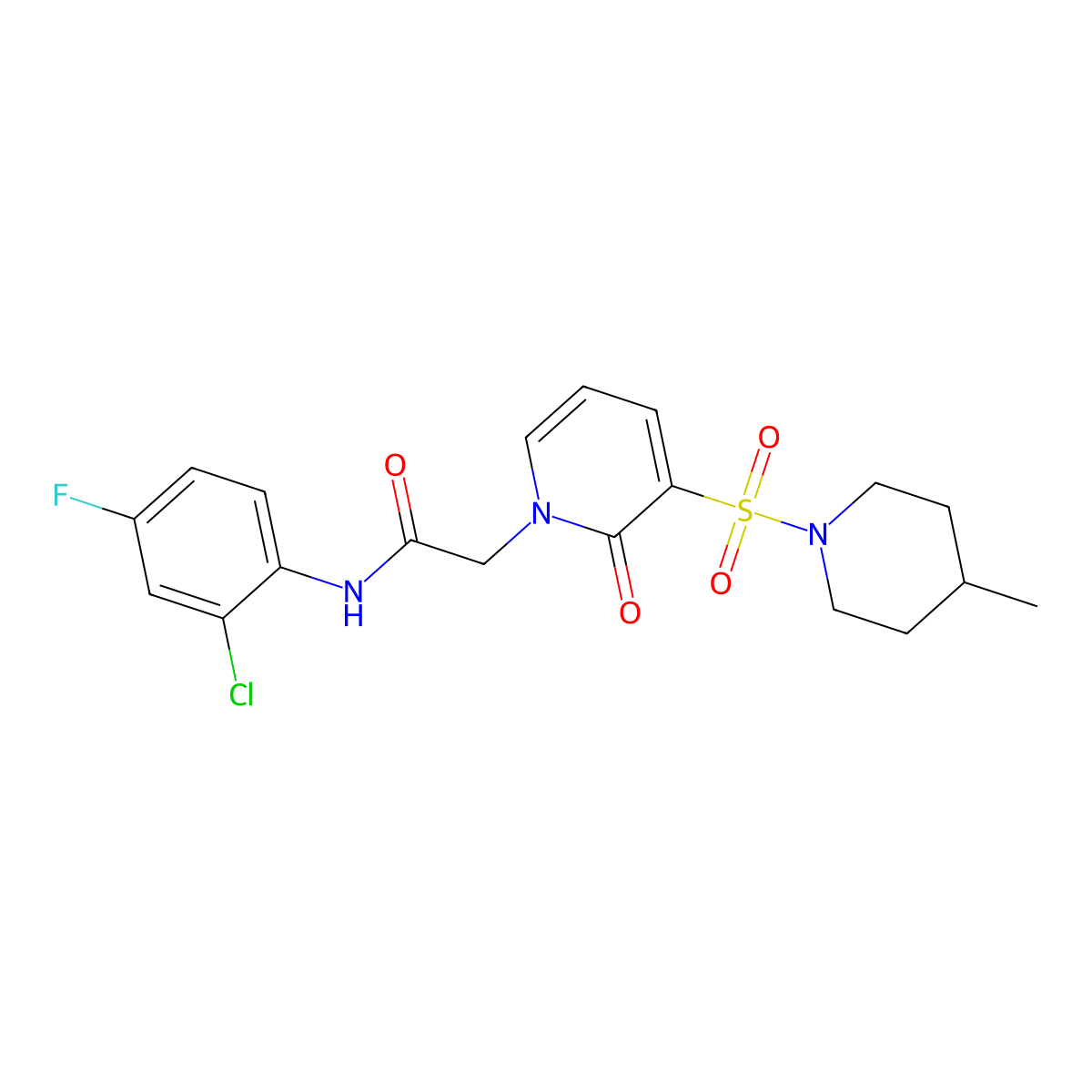 N-(2-chloro-4-fluorophenyl)-2-(3-((4-methylpiperidin-1-yl)sulfonyl)-2-oxopyridin-1(2H)-yl)acetamide molecular structure, CAS 1251694-78-6