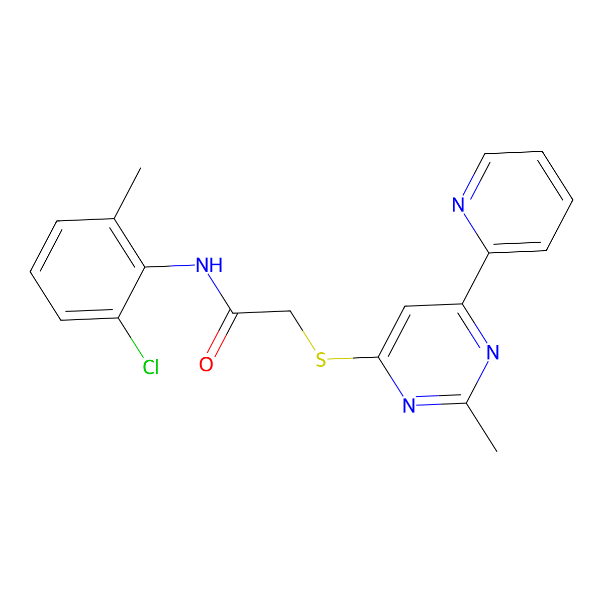 N-(2-chloro-6-methylphenyl)-2-((2-methyl-6-(pyridin-2-yl)pyrimidin-4-yl)thio)acetamide molecular structure, CAS 1251694-80-0