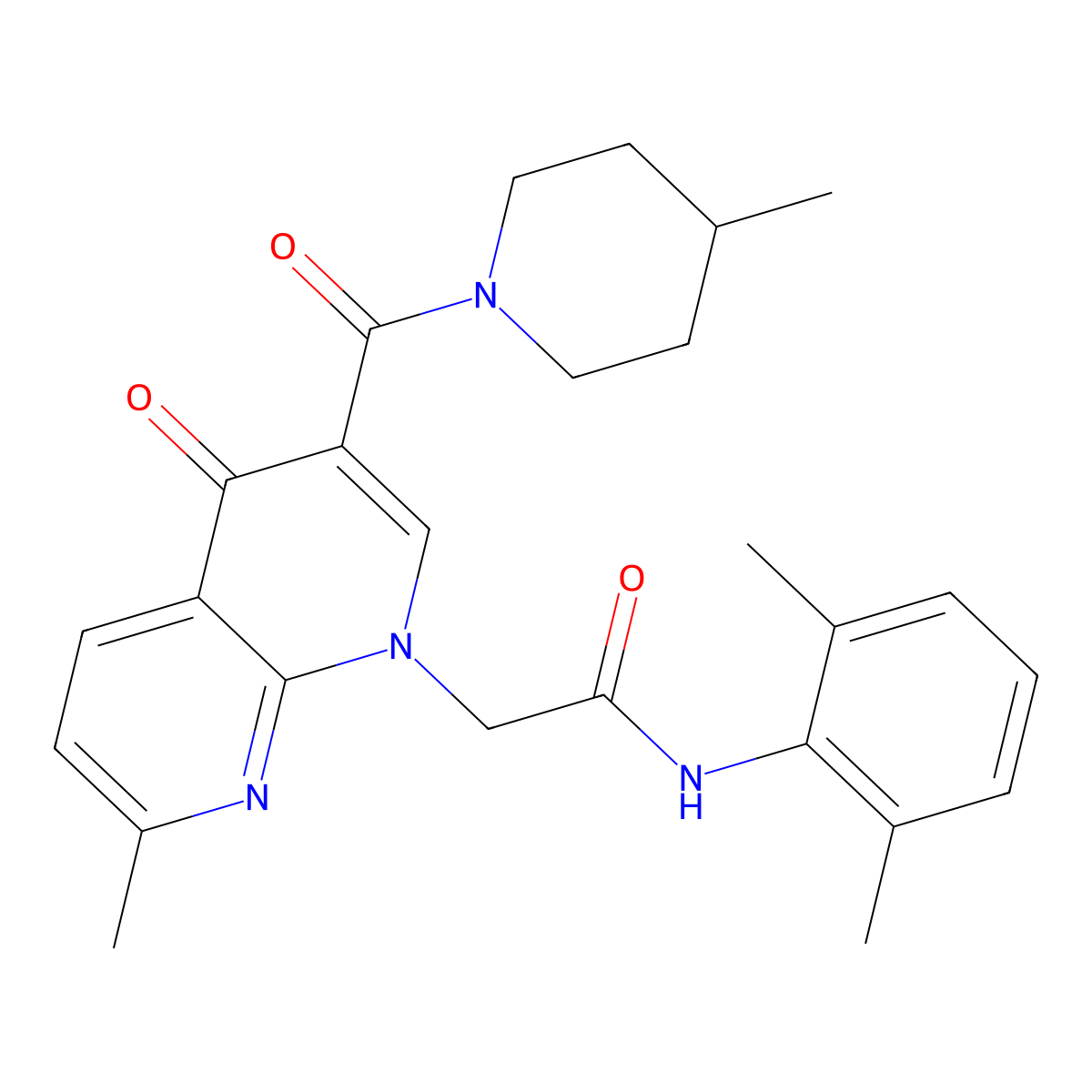 N-(2,6-dimethylphenyl)-2-(7-methyl-3-(4-methylpiperidine-1-carbonyl)-4-oxo-1,8-naphthyridin-1(4H)-yl)acetamide molecular structure, CAS 1251694-85-5