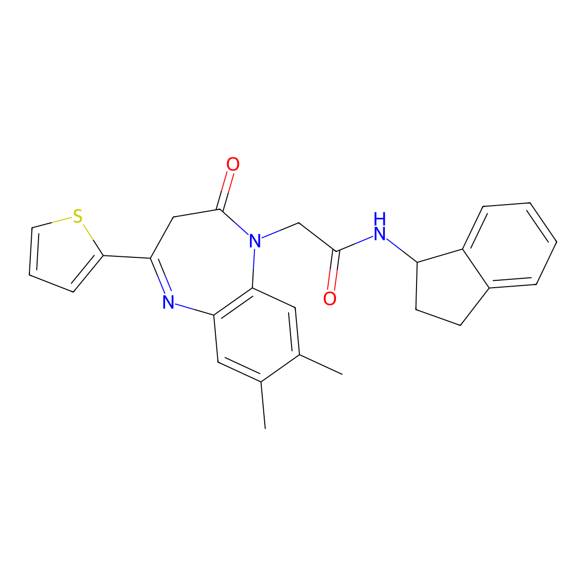 N-(2,3-dihydro-1H-inden-1-yl)-2-[7,8-dimethyl-2-oxo-4-(thiophen-2-yl)-2,3-dihydro-1H-1,5-benzodiazepin-1-yl]acetamide molecular structure, CAS 1251694-91-3