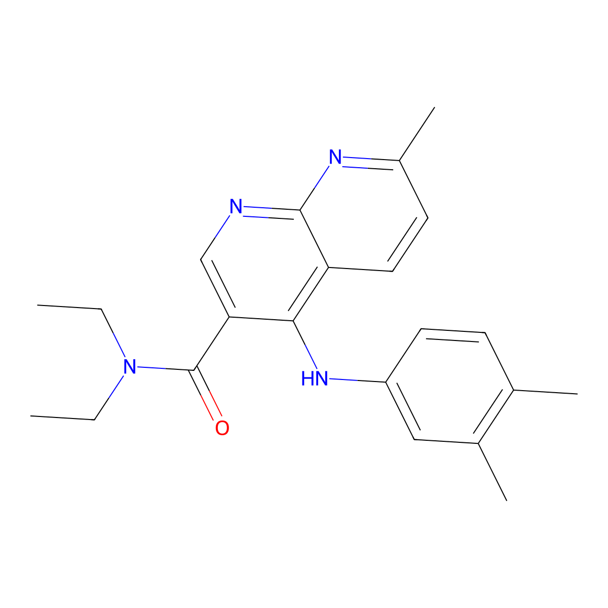 4-((3,4-dimethylphenyl)amino)-N,N-diethyl-7-methyl-1,8-naphthyridine-3-carboxamide molecular structure, CAS 1251695-00-7