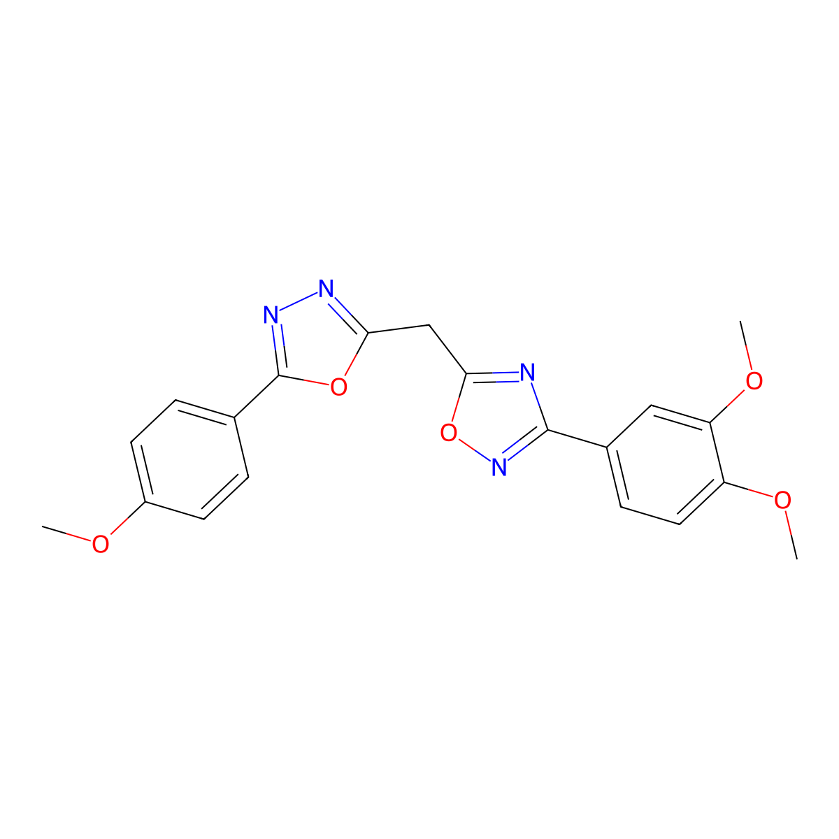 3-(3,4-Dimethoxyphenyl)-5-((5-(4-methoxyphenyl)-1,3,4-oxadiazol-2-yl)methyl)-1,2,4-oxadiazole molecular structure, CAS 1251695-09-6