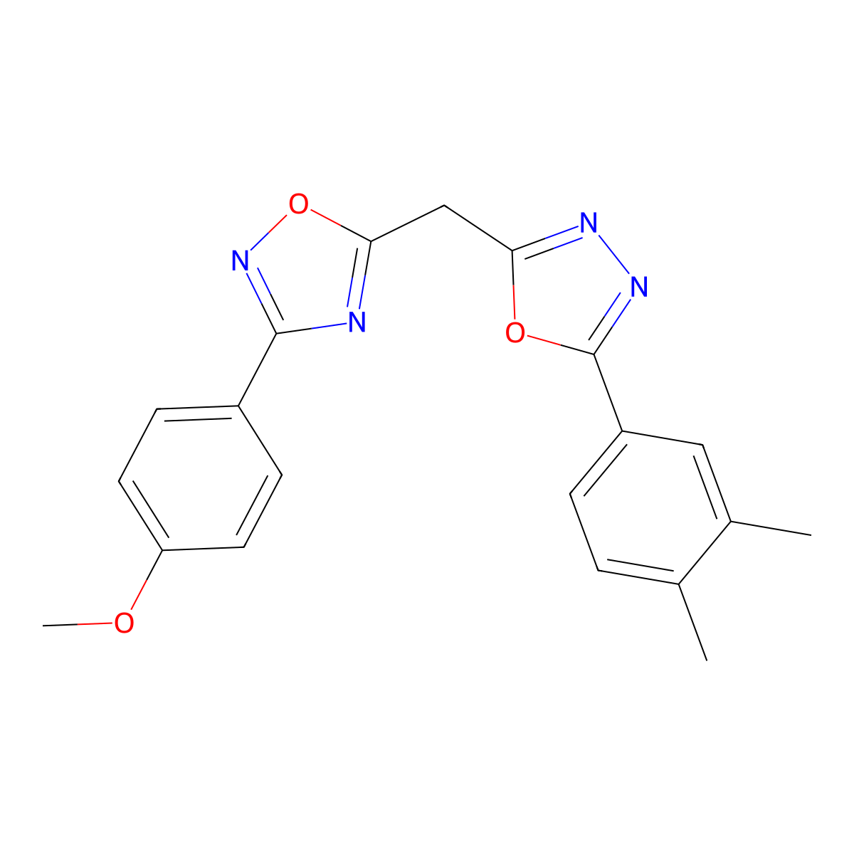 5-{[5-(3,4-Dimethylphenyl)-1,3,4-oxadiazol-2-yl]methyl}-3-(4-methoxyphenyl)-1,2,4-oxadiazole molecular structure, CAS 1251695-14-3