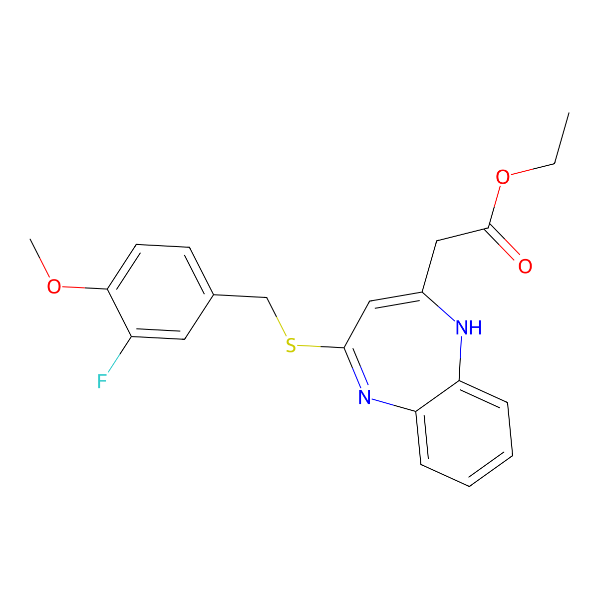 ethyl {4-[(3-fluoro-4-methoxybenzyl)thio]-1H-1,5-benzodiazepin-2-yl}acetate molecular structure, CAS 1251695-25-6
