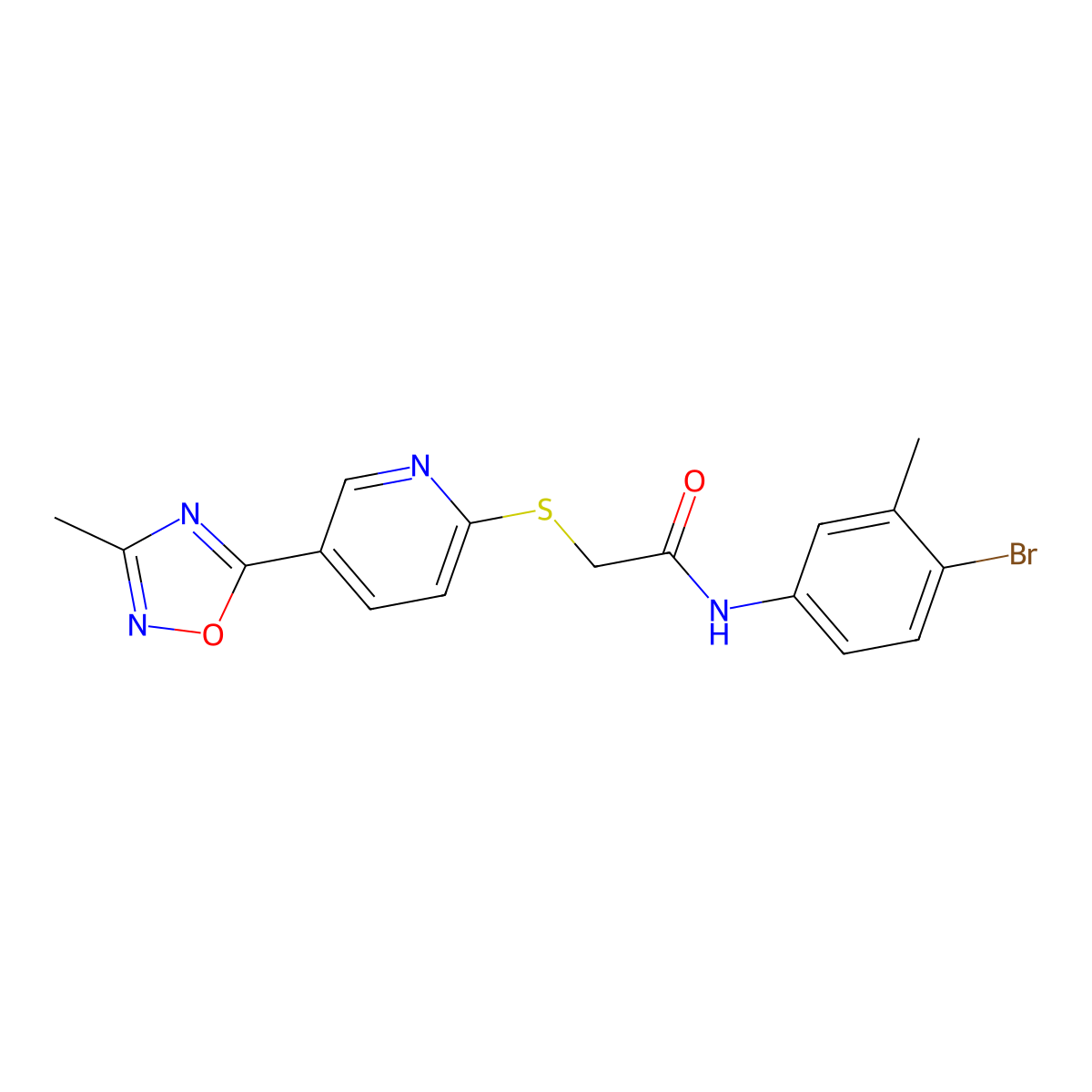 N-(4-bromo-3-methylphenyl)-2-((5-(3-methyl-1,2,4-oxadiazol-5-yl)pyridin-2-yl)thio)acetamide molecular structure, CAS 1251695-30-3