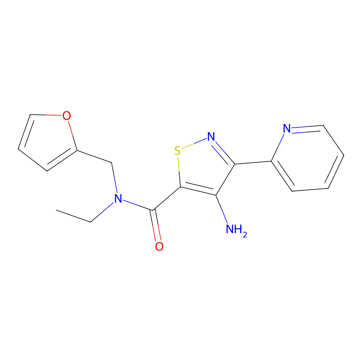 4-amino-N-ethyl-N-[(furan-2-yl)methyl]-3-(pyridin-2-yl)-1,2-thiazole-5-carboxamide molecular structure, CAS 1251695-31-4