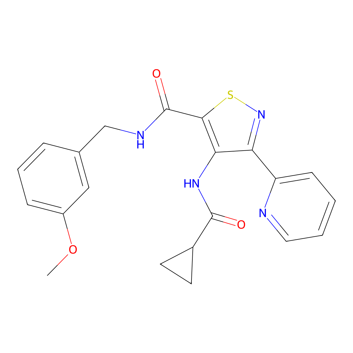 4-[(cyclopropylcarbonyl)amino]-N-(3-methoxybenzyl)-3-pyridin-2-ylisothiazole-5-carboxamide molecular structure, CAS 1251695-40-5