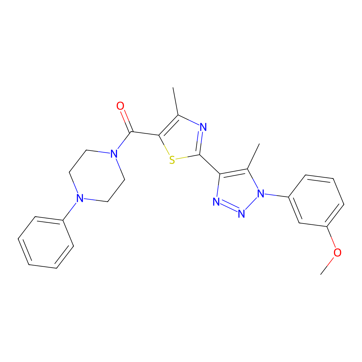 (2-(1-(3-methoxyphenyl)-5-methyl-1H-1,2,3-triazol-4-yl)-4-methylthiazol-5-yl)(4-phenylpiperazin-1-yl)methanone molecular structure, CAS 1251695-42-7
