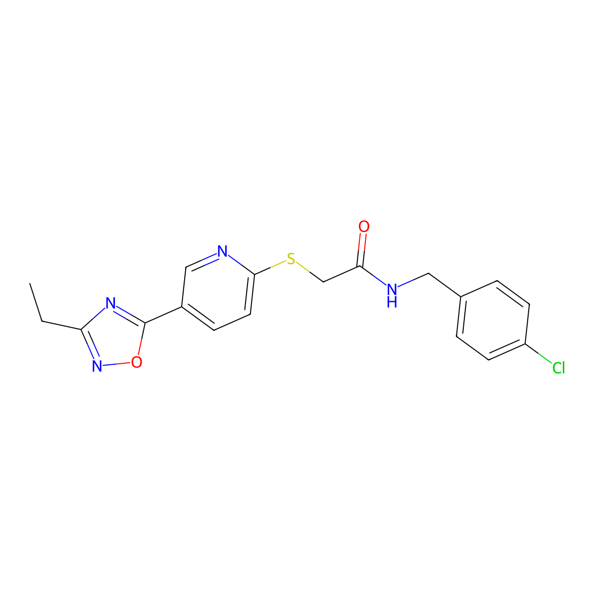 N-(4-chlorobenzyl)-2-((5-(3-ethyl-1,2,4-oxadiazol-5-yl)pyridin-2-yl)thio)acetamide molecular structure, CAS 1251695-44-9
