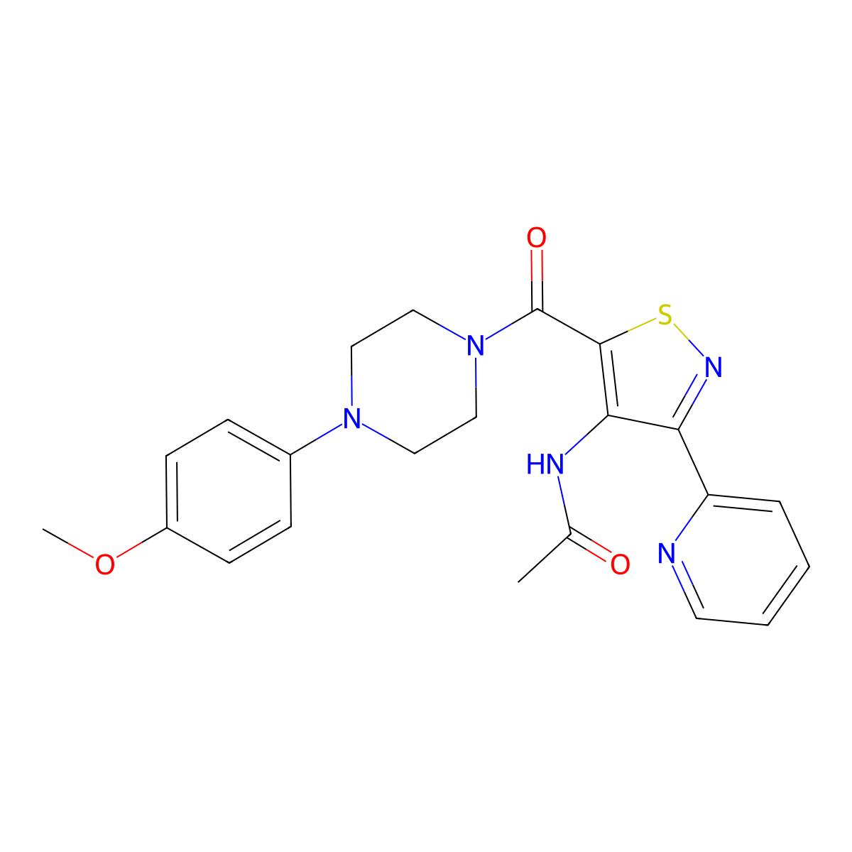 N-(5-(4-(4-methoxyphenyl)piperazine-1-carbonyl)-3-(pyridin-2-yl)isothiazol-4-yl)acetamide molecular structure, CAS 1251695-45-0