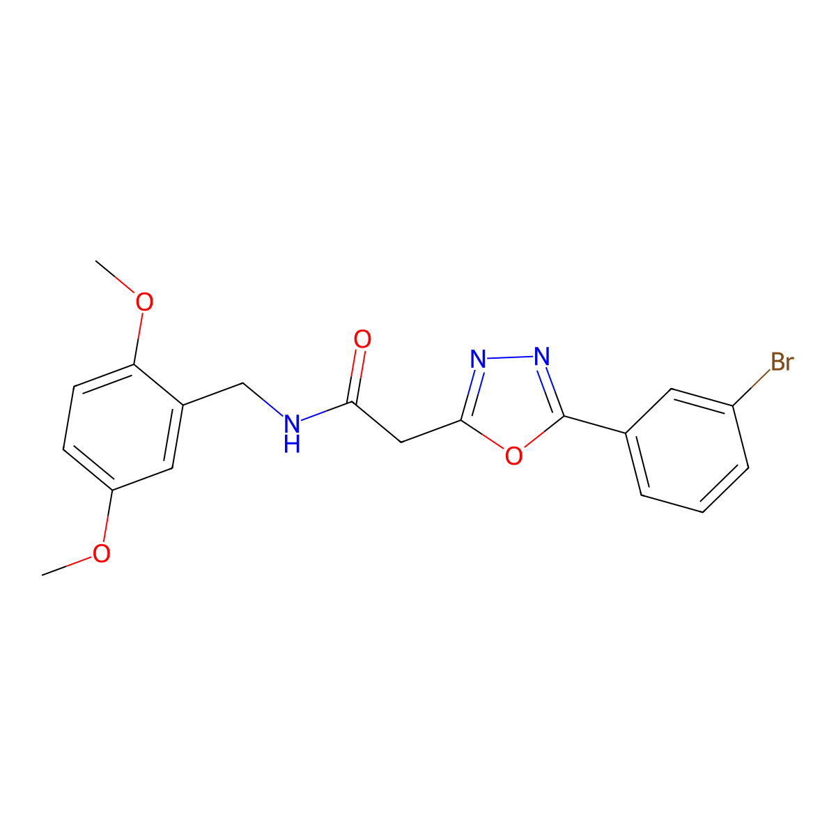 2-(5-(3-bromophenyl)-1,3,4-oxadiazol-2-yl)-N-(2,5-dimethoxybenzyl)acetamide molecular structure, CAS 1251695-47-2