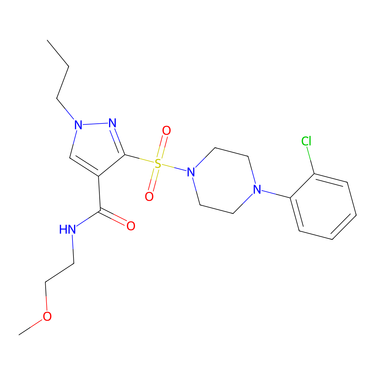 3-{[4-(2-chlorophenyl)piperazin-1-yl]sulfonyl}-N-(2-methoxyethyl)-1-propyl-1H-pyrazole-4-carboxamide molecular structure, CAS 1251695-55-2