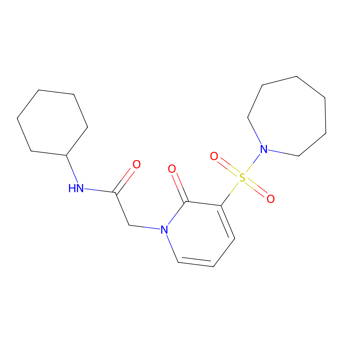 2-(3-(azepan-1-ylsulfonyl)-2-oxopyridin-1(2H)-yl)-N-cyclohexylacetamide molecular structure, CAS 1251695-59-6