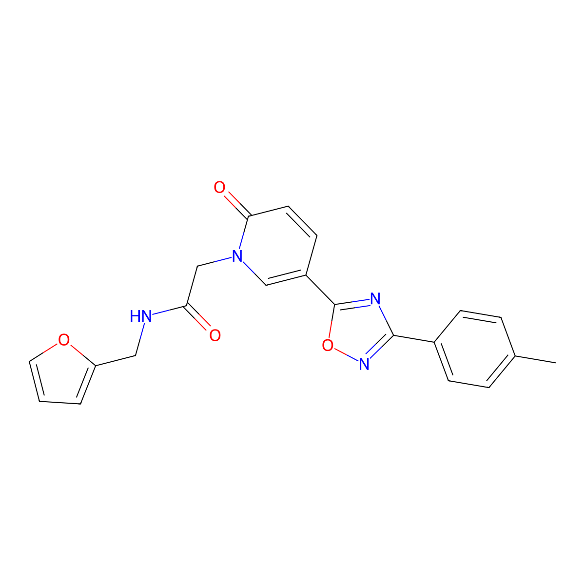N-(furan-2-ylmethyl)-2-(2-oxo-5-(3-(p-tolyl)-1,2,4-oxadiazol-5-yl)pyridin-1(2H)-yl)acetamide molecular structure, CAS 1251695-65-4