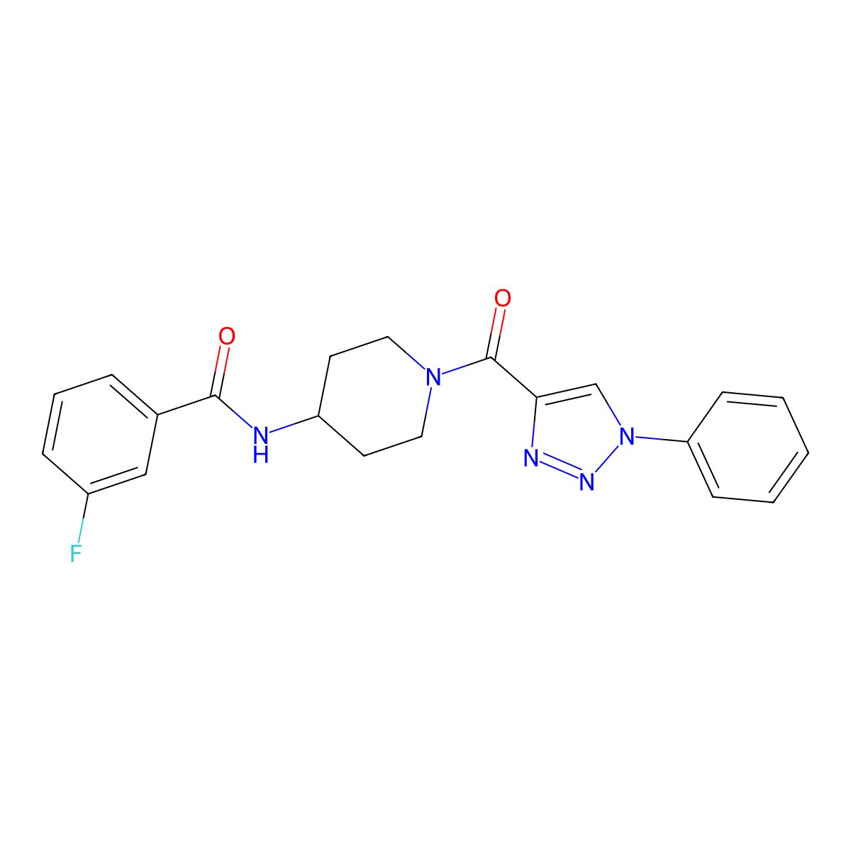 3-fluoro-N-(1-(1-phenyl-1H-1,2,3-triazole-4-carbonyl)piperidin-4-yl)benzamide molecular structure, CAS 1251695-66-5