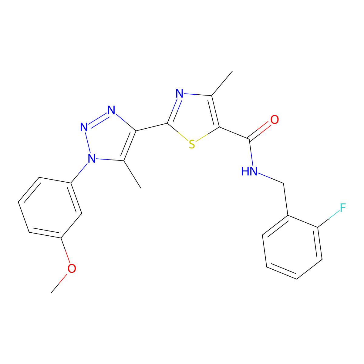 N-(2-fluorobenzyl)-2-(1-(3-methoxyphenyl)-5-methyl-1H-1,2,3-triazol-4-yl)-4-methylthiazole-5-carboxamide molecular structure, CAS 1251695-67-6
