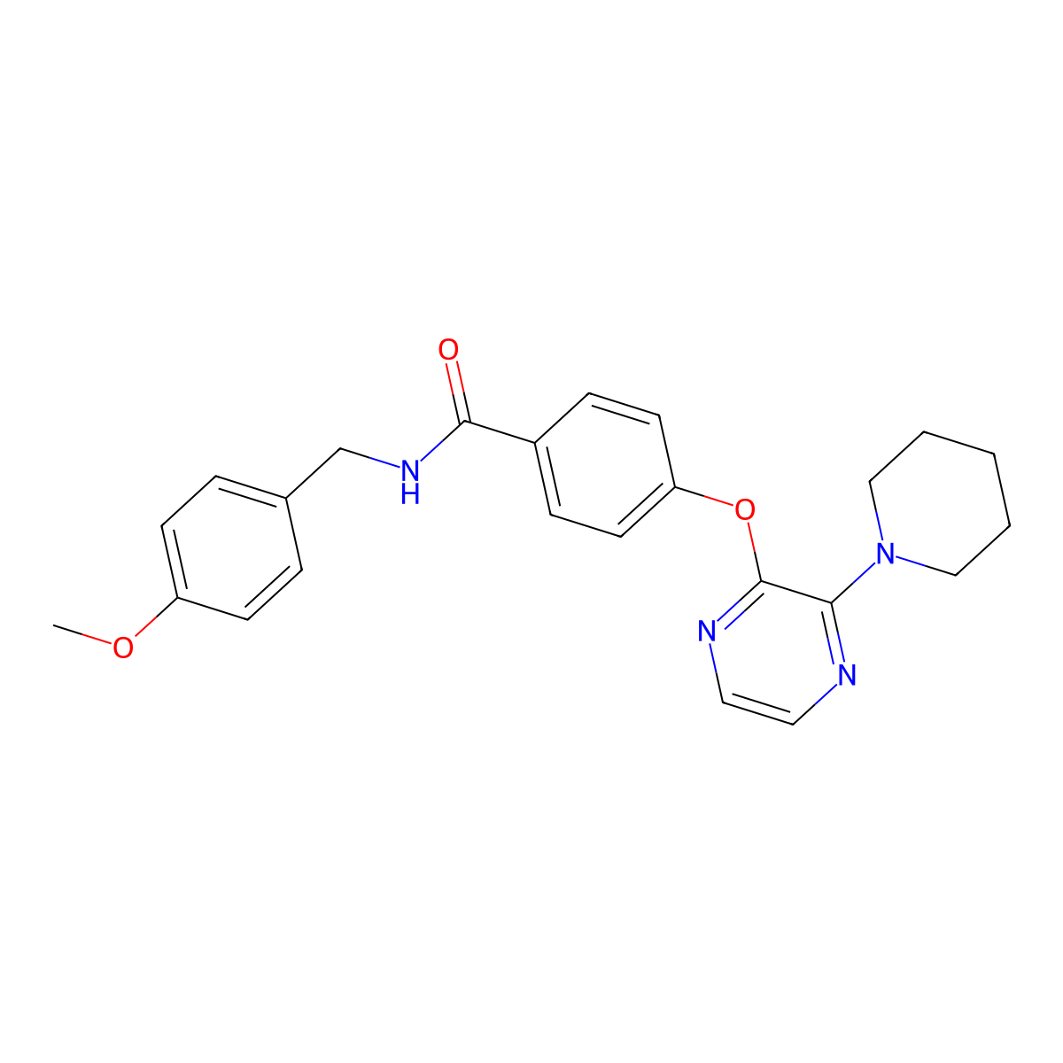 N-(4-methoxybenzyl)-4-((3-(piperidin-1-yl)pyrazin-2-yl)oxy)benzamide molecular structure, CAS 1251695-75-6