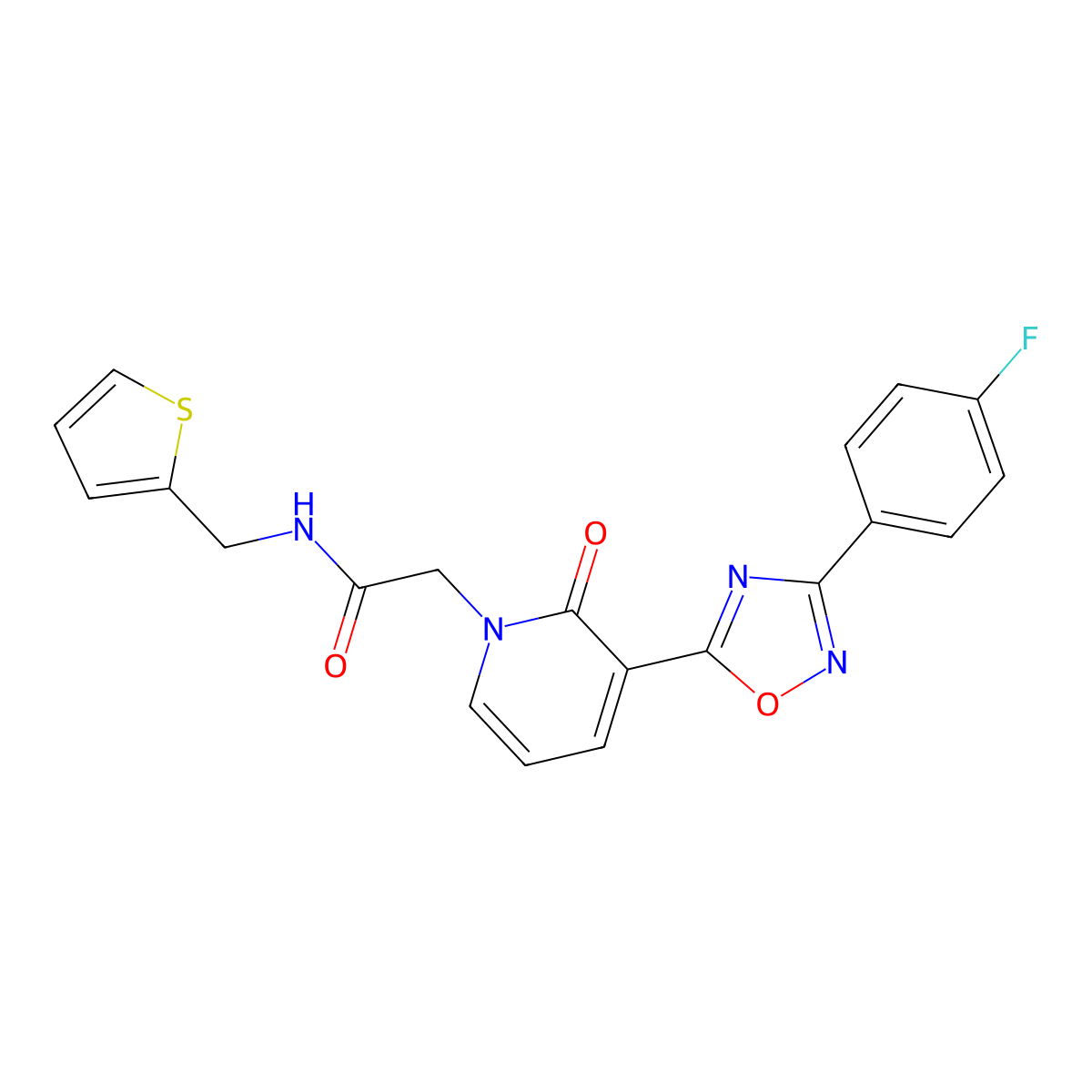 2-(3-(3-(4-fluorophenyl)-1,2,4-oxadiazol-5-yl)-2-oxopyridin-1(2H)-yl)-N-(thiophen-2-ylmethyl)acetamide molecular structure, CAS 1251695-78-9