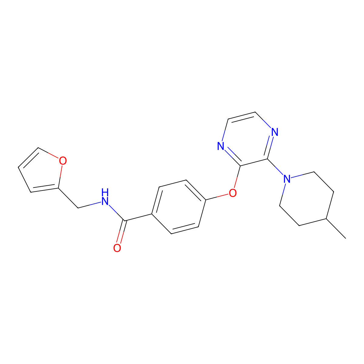 N-(furan-2-ylmethyl)-4-((3-(4-methylpiperidin-1-yl)pyrazin-2-yl)oxy)benzamide molecular structure, CAS 1251695-80-3