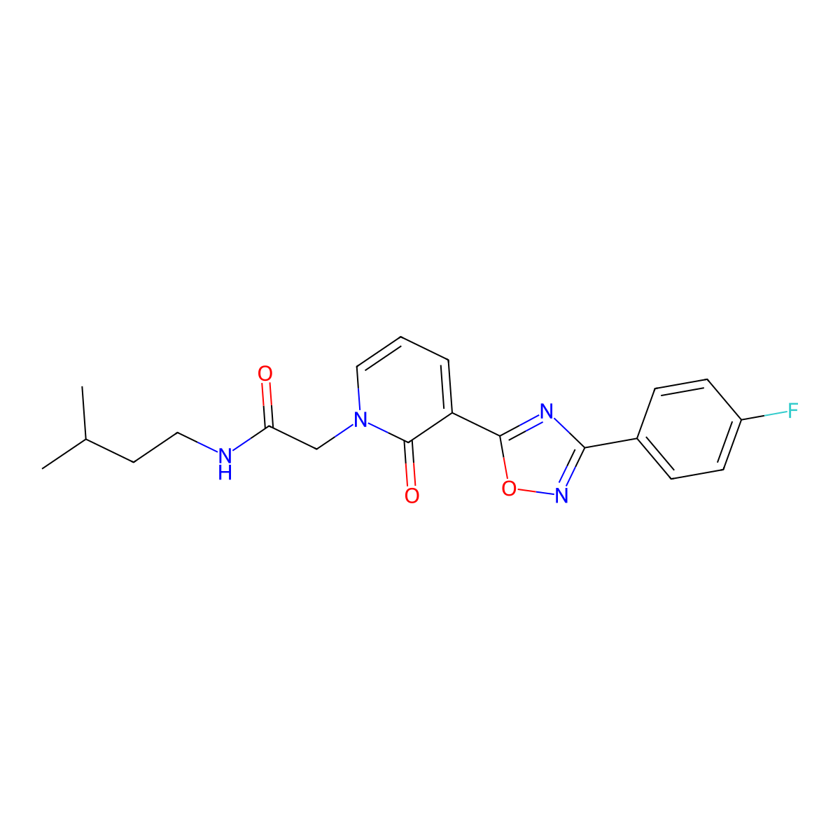 2-(3-(3-(4-fluorophenyl)-1,2,4-oxadiazol-5-yl)-2-oxopyridin-1(2H)-yl)-N-isopentylacetamide molecular structure, CAS 1251695-83-6