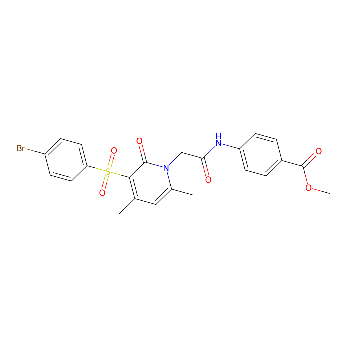 Methyl 4-{2-[3-(4-bromobenzenesulfonyl)-4,6-dimethyl-2-oxo-1,2-dihydropyridin-1-yl]acetamido}benzoate molecular structure, CAS 1251695-84-7