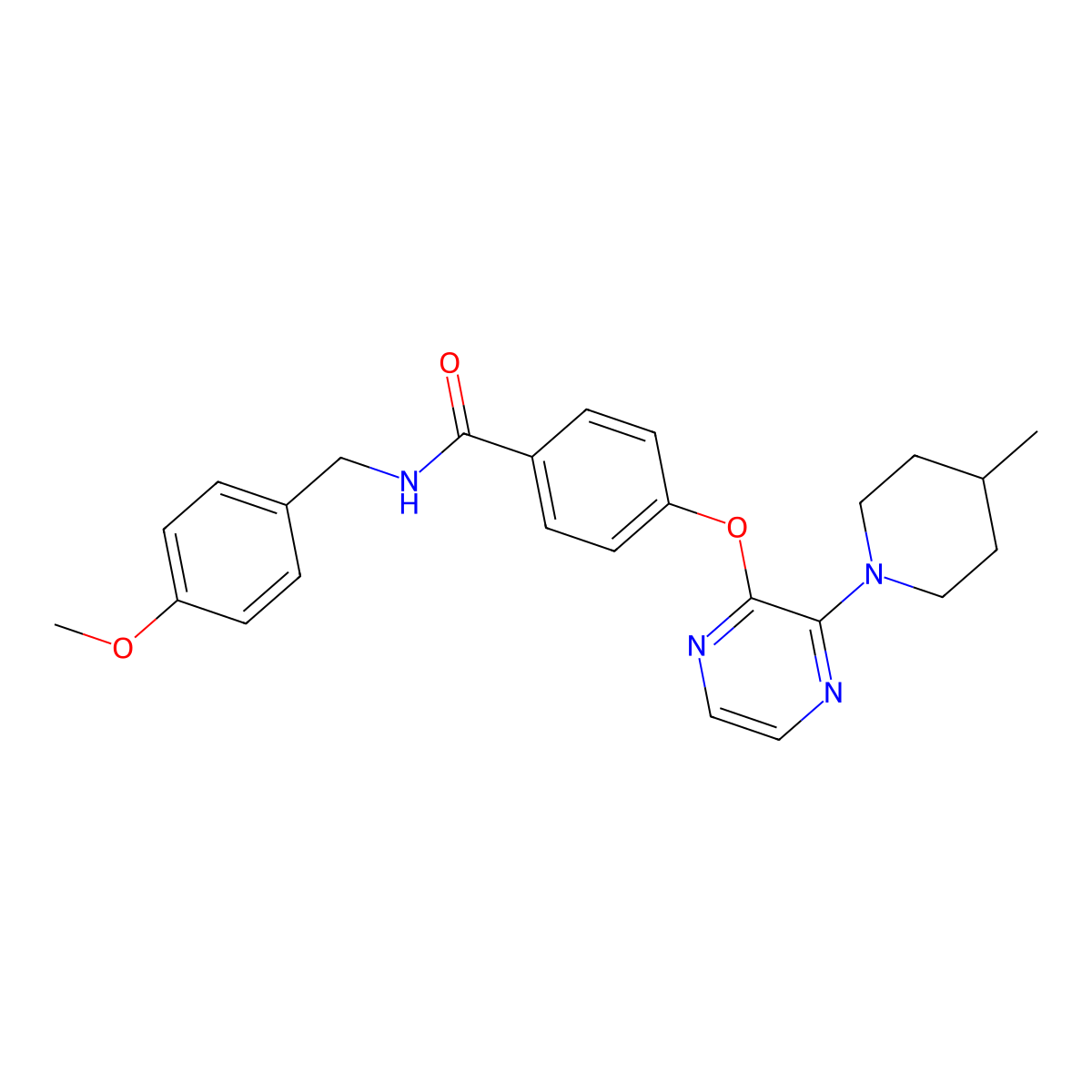 N-(4-methoxybenzyl)-4-{[3-(4-methylpiperidin-1-yl)pyrazin-2-yl]oxy}benzamide molecular structure, CAS 1251695-86-9