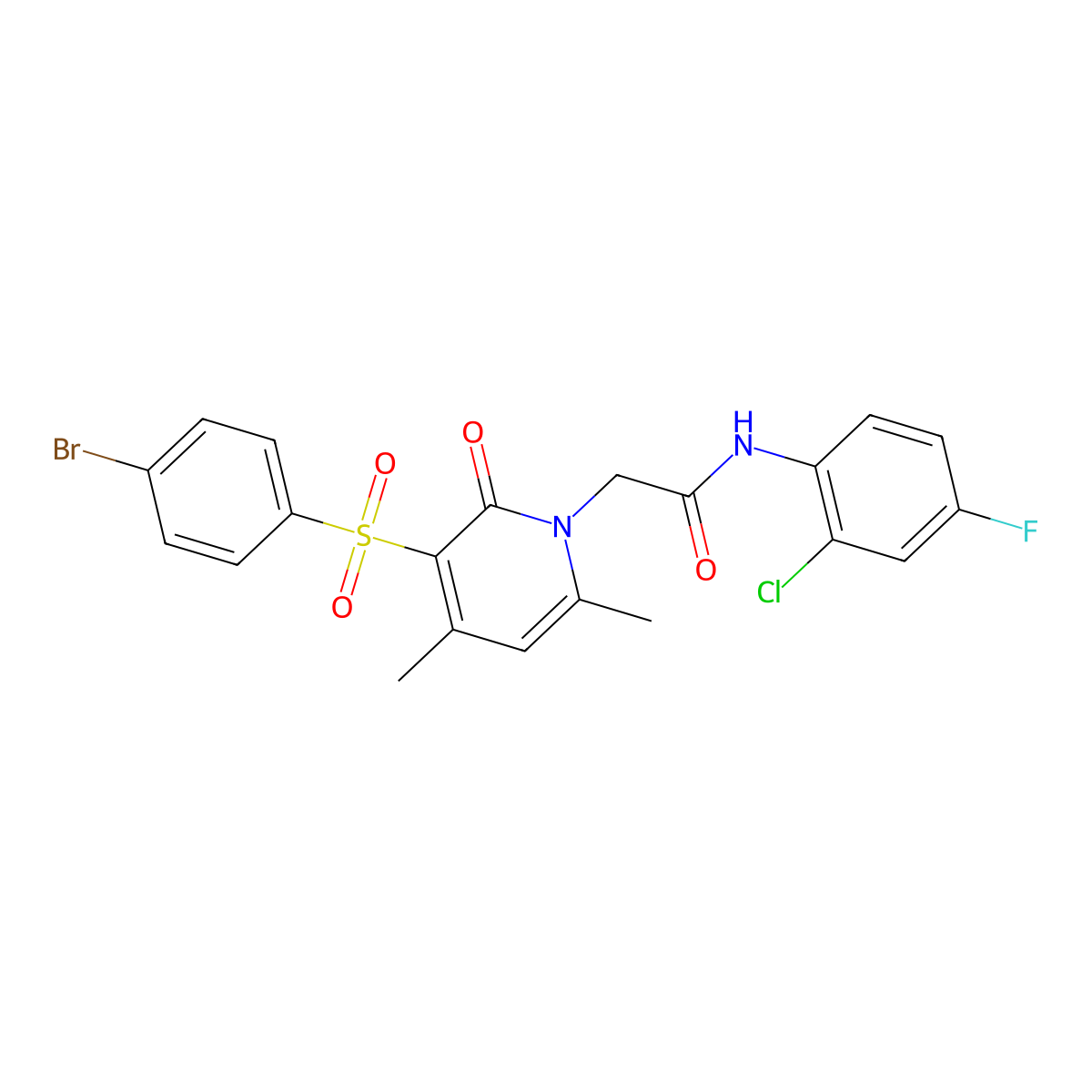 2-(3-((4-bromophenyl)sulfonyl)-4,6-dimethyl-2-oxopyridin-1(2H)-yl)-N-(2-chloro-4-fluorophenyl)acetamide molecular structure, CAS 1251695-88-1