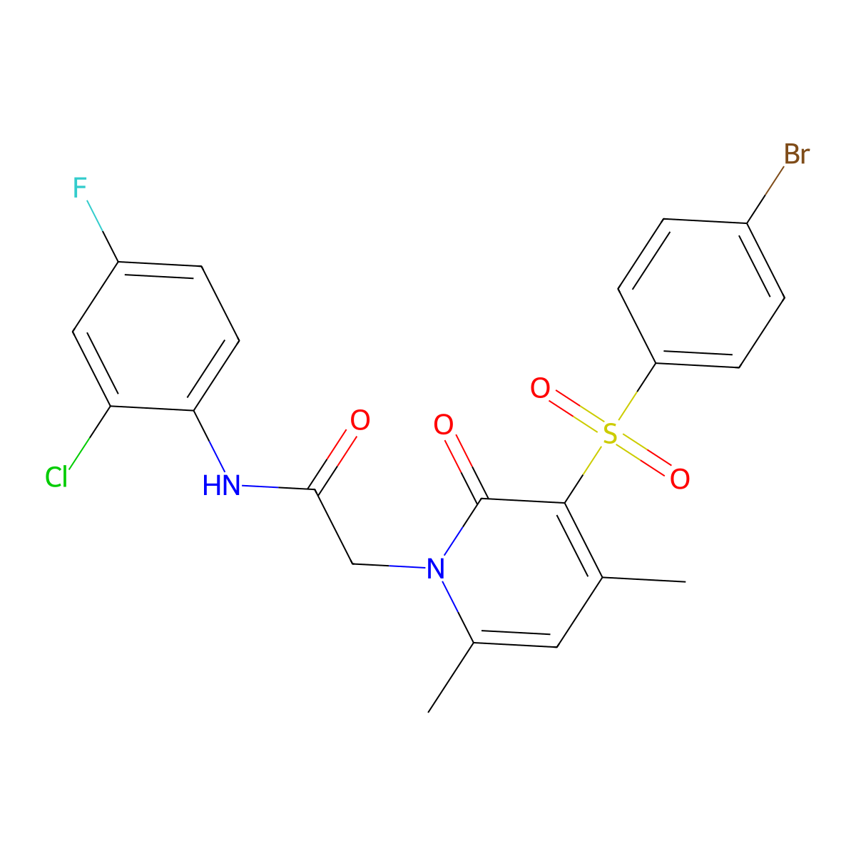 2-(3-((4-bromophenyl)sulfonyl)-4,6-dimethyl-2-oxopyridin-1(2H)-yl)-N-(2-chloro-4-fluorophenyl)acetamide molecular structure, CAS 1251695-88-1