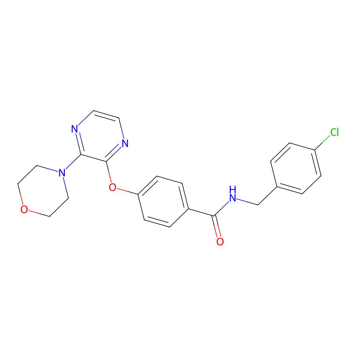 N-(4-chlorobenzyl)-4-((3-morpholinopyrazin-2-yl)oxy)benzamide molecular structure, CAS 1251695-93-8