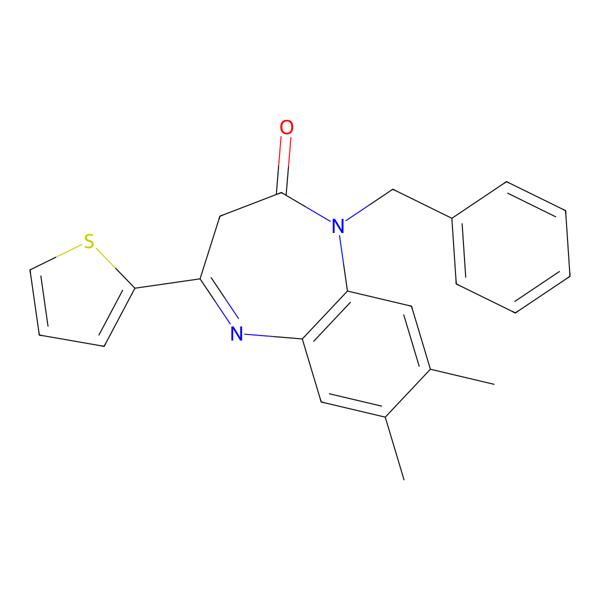 1-benzyl-7,8-dimethyl-4-(thiophen-2-yl)-2,3-dihydro-1H-1,5-benzodiazepin-2-one molecular structure, CAS 1251695-94-9