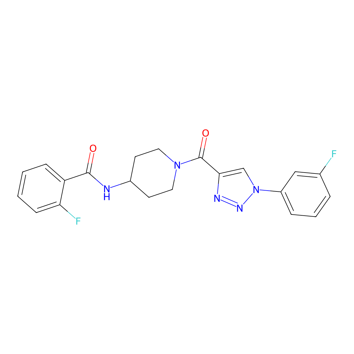 2-fluoro-N-(1-(1-(3-fluorophenyl)-1H-1,2,3-triazole-4-carbonyl)piperidin-4-yl)benzamide molecular structure, CAS 1251695-97-2