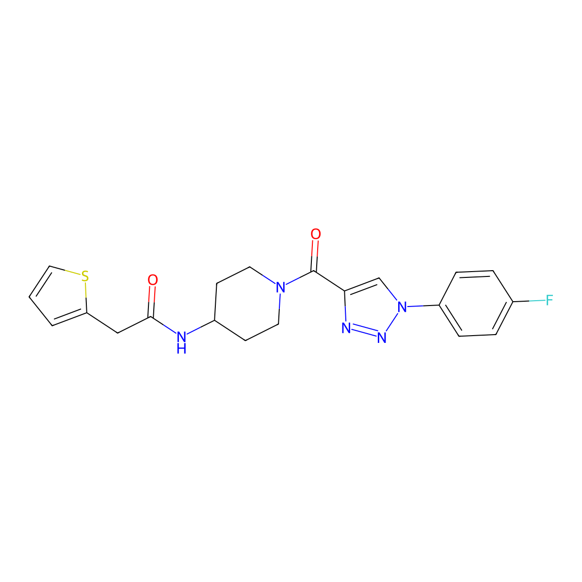 N-{1-[1-(4-fluorophenyl)-1H-1,2,3-triazole-4-carbonyl]piperidin-4-yl}-2-(thiophen-2-yl)acetamide molecular structure, CAS 1251696-00-0
