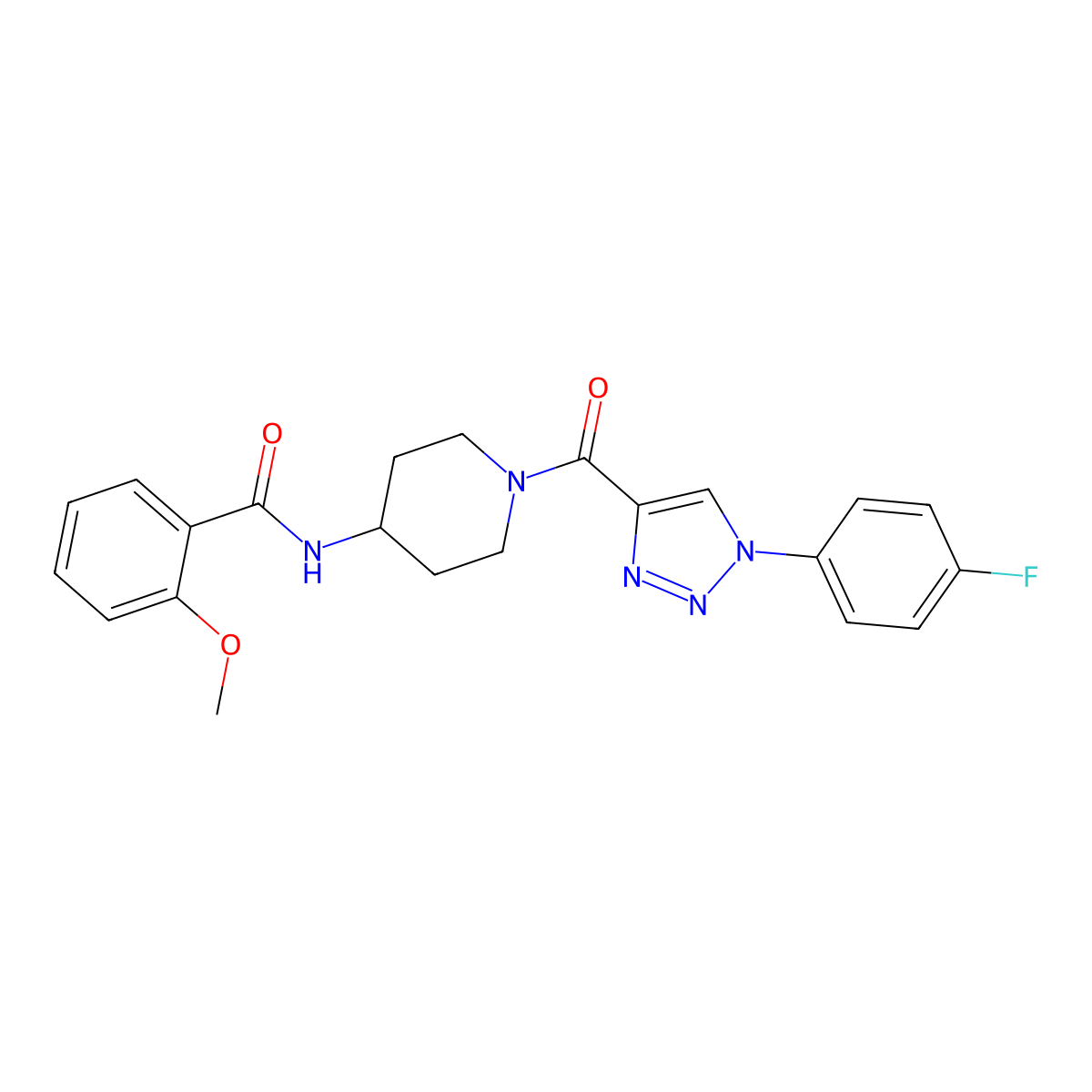 N-(1-(1-(4-fluorophenyl)-1H-1,2,3-triazole-4-carbonyl)piperidin-4-yl)-2-methoxybenzamide molecular structure, CAS 1251696-04-4