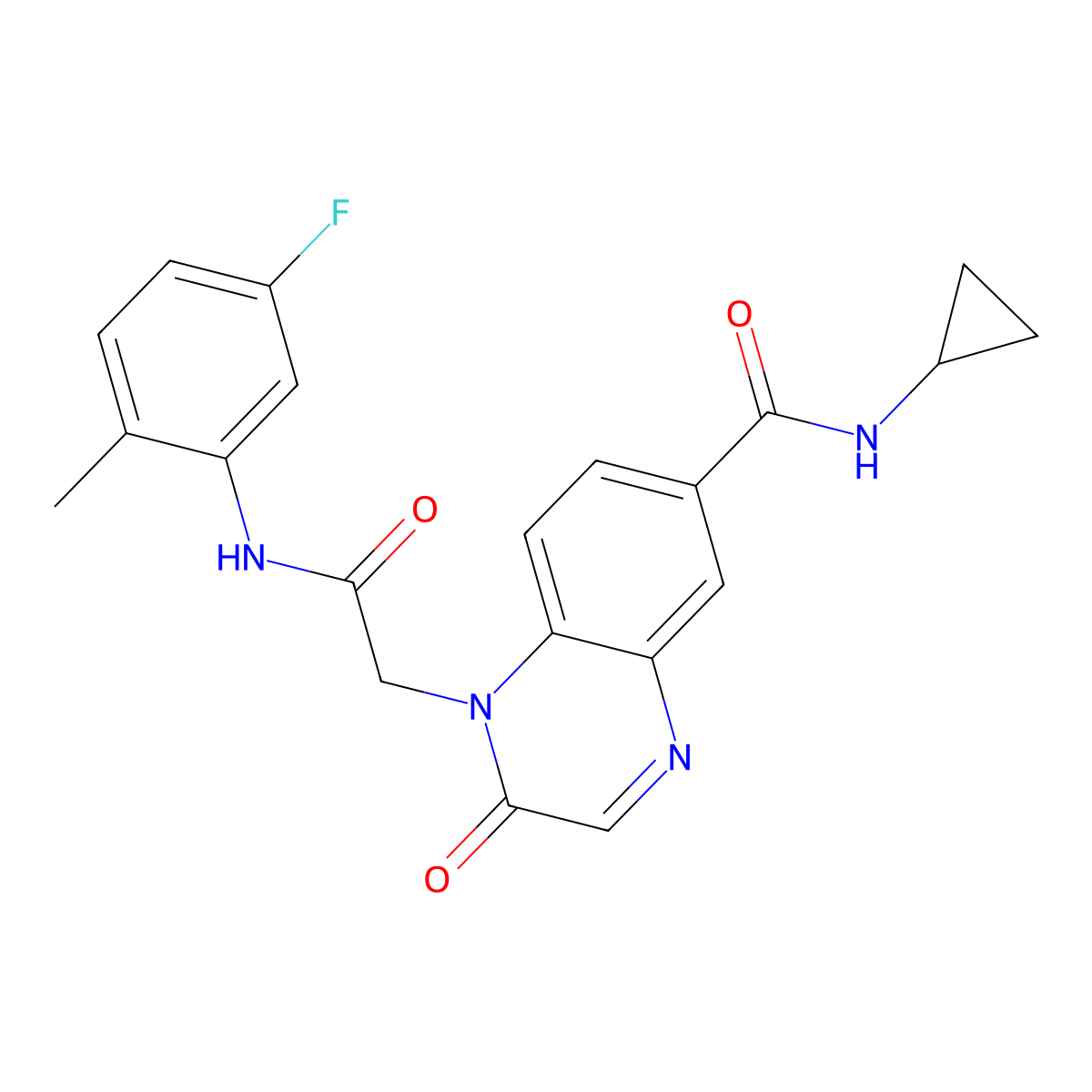 N-cyclopropyl-1-(2-((5-fluoro-2-methylphenyl)amino)-2-oxoethyl)-2-oxo-1,2-dihydroquinoxaline-6-carboxamide molecular structure, CAS 1251696-11-3