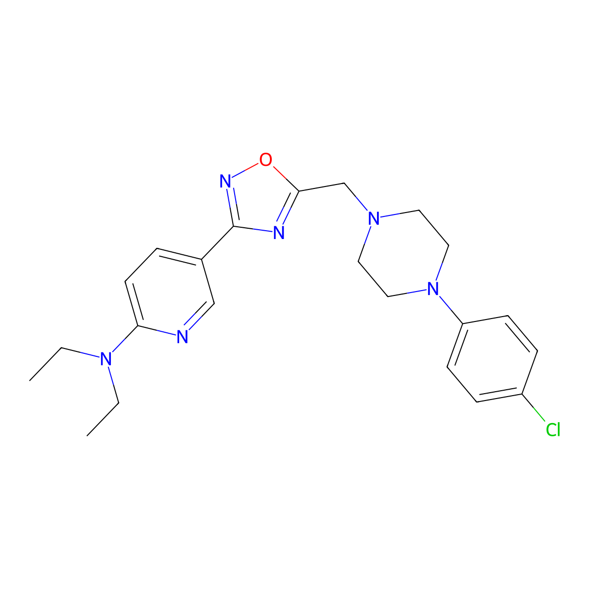 5-(5-{[4-(4-chlorophenyl)piperazin-1-yl]methyl}-1,2,4-oxadiazol-3-yl)-N,N-diethylpyridin-2-amine molecular structure, CAS 1251696-12-4