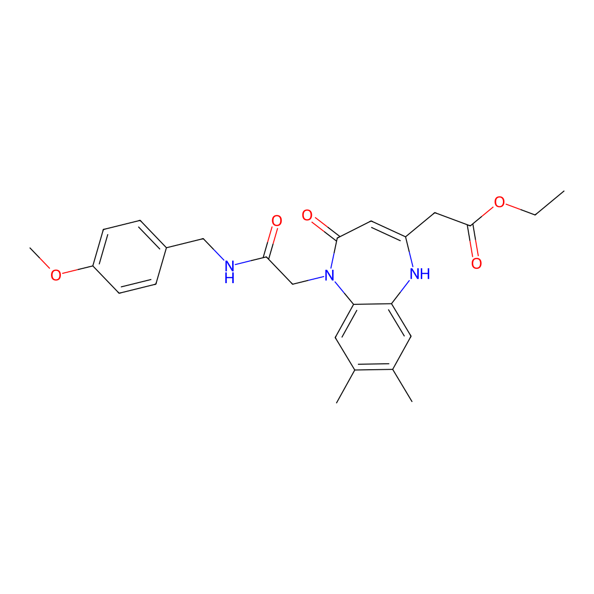 ethyl 2-[5-({[(4-methoxyphenyl)methyl]carbamoyl}methyl)-7,8-dimethyl-4-oxo-4,5-dihydro-1H-1,5-benzodiazepin-2-yl]acetate molecular structure, CAS 1251696-15-7