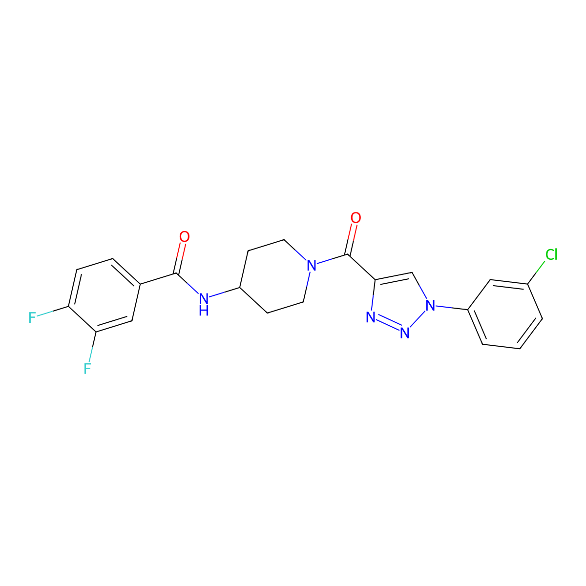 N-{1-[1-(3-chlorophenyl)-1H-1,2,3-triazole-4-carbonyl]piperidin-4-yl}-3,4-difluorobenzamide molecular structure, CAS 1251696-16-8