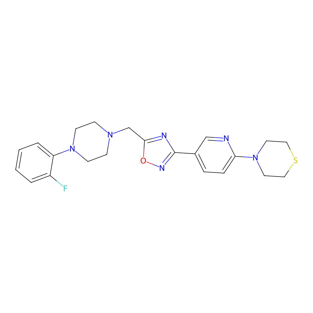 4-[5-(5-{[4-(2-Fluorophenyl)piperazin-1-yl]methyl}-1,2,4-oxadiazol-3-yl)pyridin-2-yl]thiomorpholine molecular structure, CAS 1251696-17-9