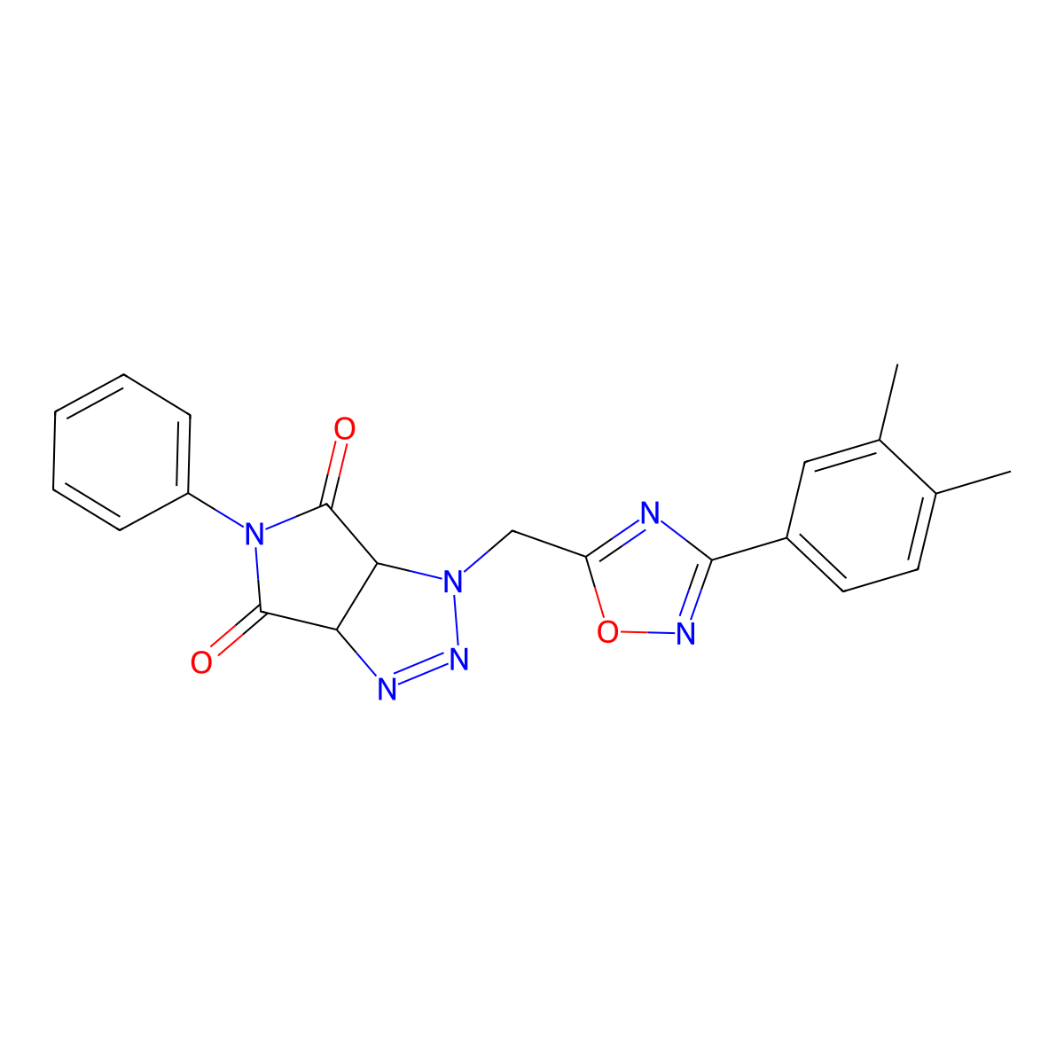 1-((3-(3,4-dimethylphenyl)-1,2,4-oxadiazol-5-yl)methyl)-5-phenyl-1,6a-dihydropyrrolo[3,4-d][1,2,3]triazole-4,6(3aH,5H)-dione molecular structure, CAS 1251696-18-0