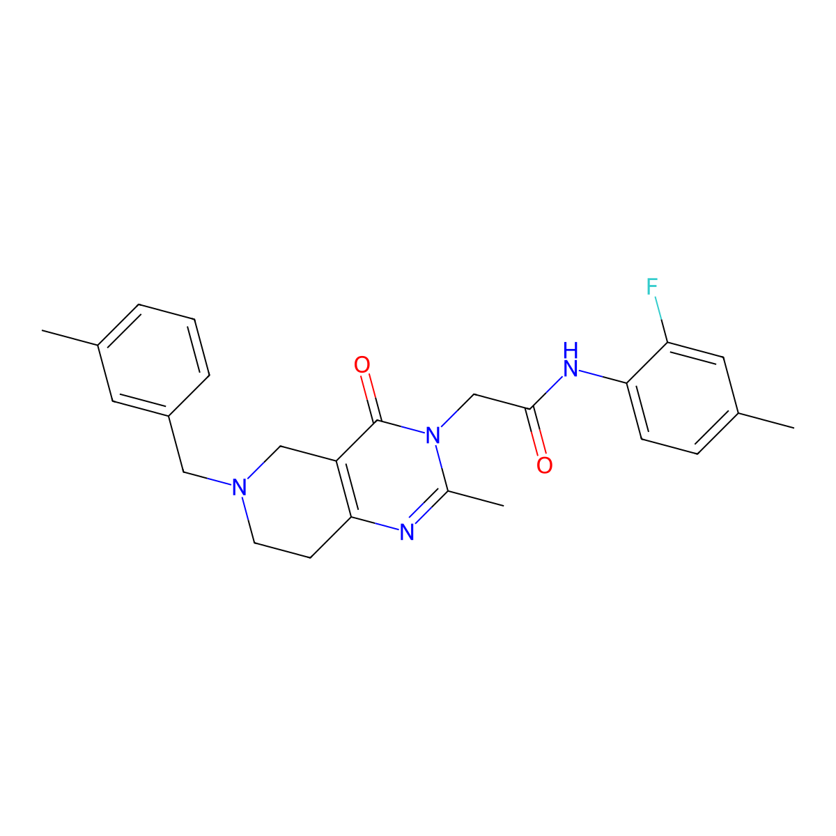 N-(2-fluoro-4-methylphenyl)-2-{2-methyl-6-[(3-methylphenyl)methyl]-4-oxo-3H,4H,5H,6H,7H,8H-pyrido[4,3-d]pyrimidin-3-yl}acetamide molecular structure, CAS 1251696-22-6