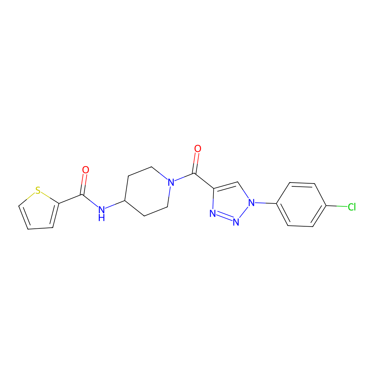 N-(1-(1-(4-chlorophenyl)-1H-1,2,3-triazole-4-carbonyl)piperidin-4-yl)thiophene-2-carboxamide molecular structure, CAS 1251696-23-7
