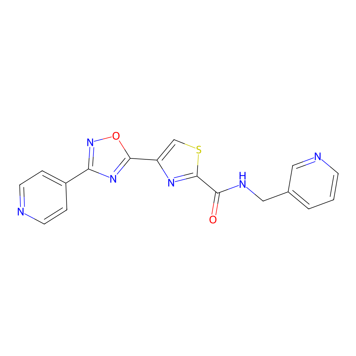 N-(pyridin-3-ylmethyl)-4-(3-(pyridin-4-yl)-1,2,4-oxadiazol-5-yl)thiazole-2-carboxamide molecular structure, CAS 1251696-25-9