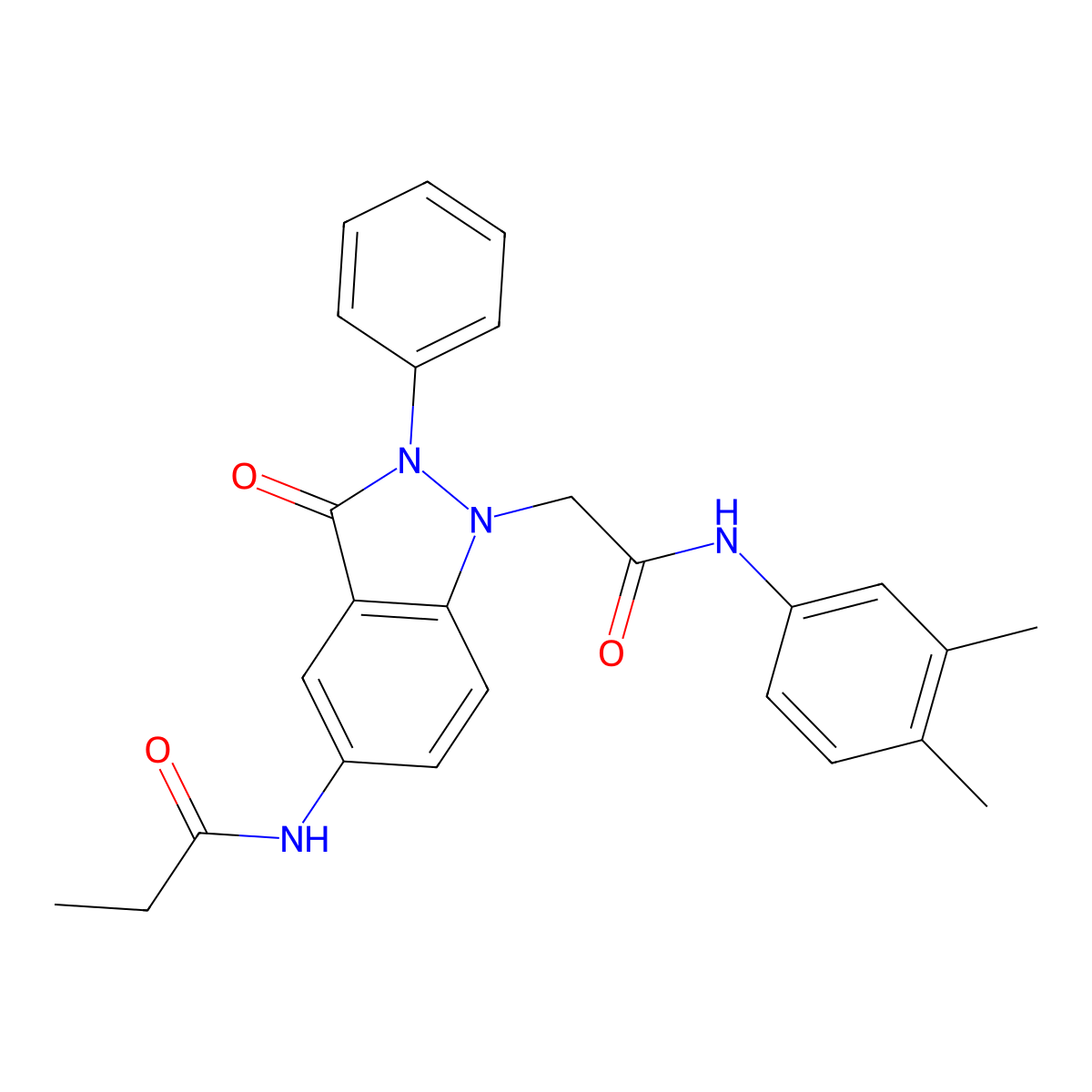 N-(1-(2-((3,4-dimethylphenyl)amino)-2-oxoethyl)-3-oxo-2-phenyl-2,3-dihydro-1H-indazol-5-yl)propionamide molecular structure, CAS 1251696-28-2